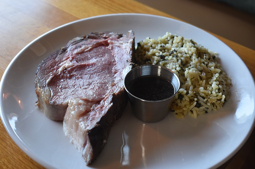 The menu at Peppercorns Steak and Seafood has altered since opening due to customer feedback. Pictured is the prime rib and rice.