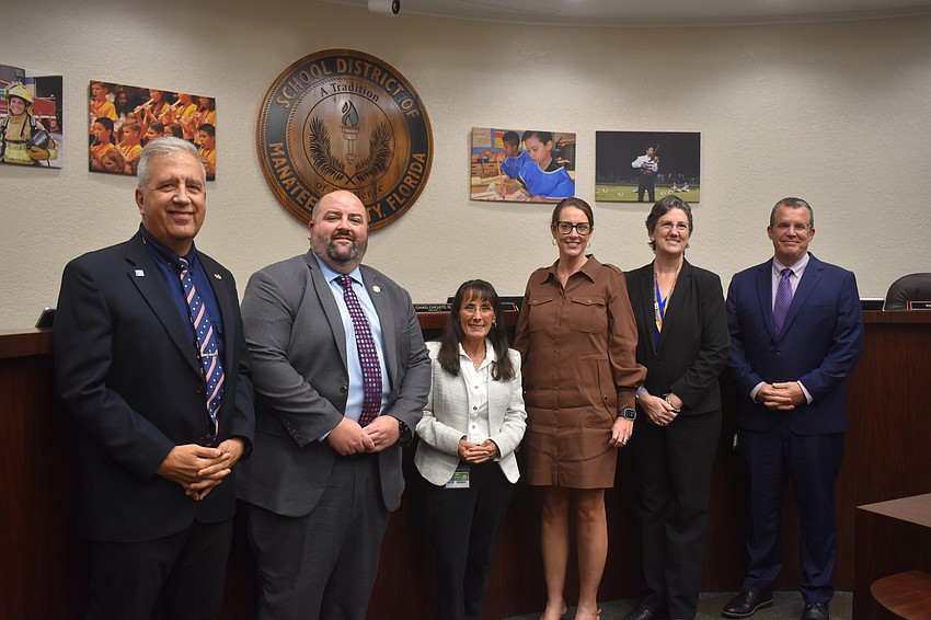 The School District of Manatee County school board members Richard Tatem, Chad Choate, Cindy Spray, Superintendent Laurie Breslin and school board members Heather Felton and Charlie Kennedy.